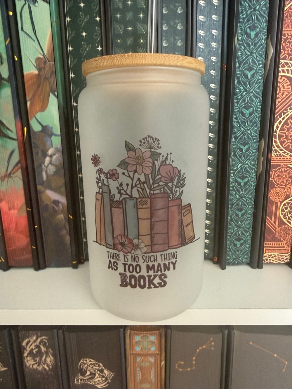 Frosted Glass Book-Themed Jar with Bamboo Lid - White